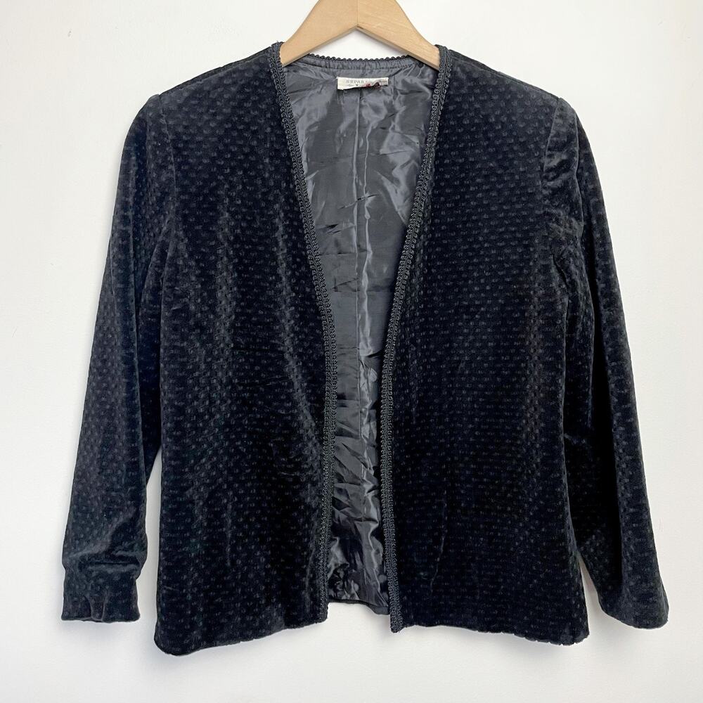Vintage 80s 90s Black Velvet Jacket Cardigan S/M Union‎ Tag Whimsigoth Edwardian